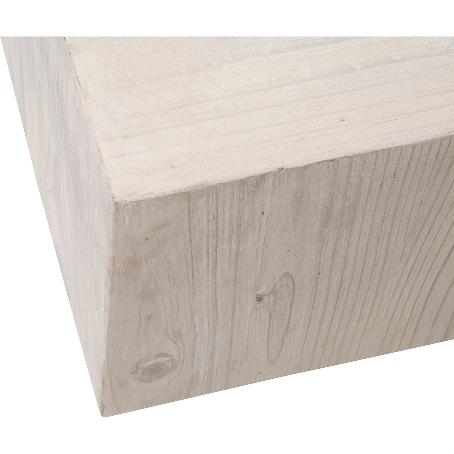 003 SI-1998850 | Closeup | Montauk Coffee Table by Essentials For Living in white wash pine. Made from solid reclaimed pine wood in a modern style.