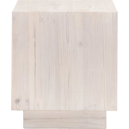 Montauk End Table by Essentials For Living in white wash pine. Made from solid reclaimed pine wood in a modern style.