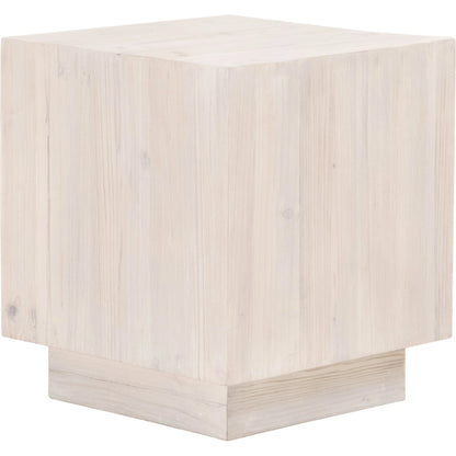Montauk End Table by Essentials For Living in white wash pine. Made from solid reclaimed pine wood in a modern style.