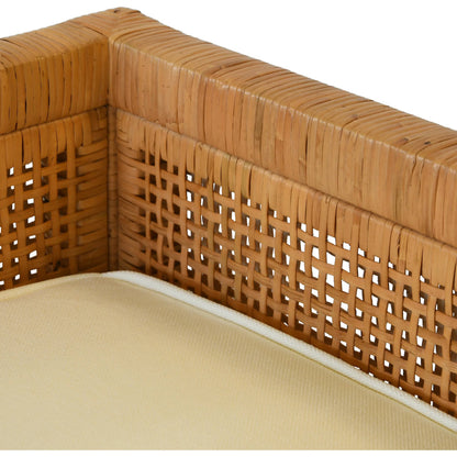 Monterey Cane Bench by Worlds Away in ivory and natural cane. Made from linen, cane in a cottage & farmhouse style.