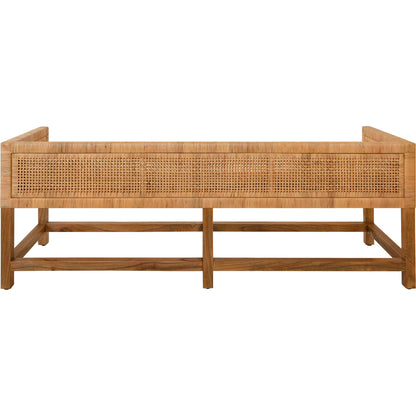 Monterey Cane Bench by Worlds Away in ivory and natural cane. Made from linen, cane in a cottage & farmhouse style.