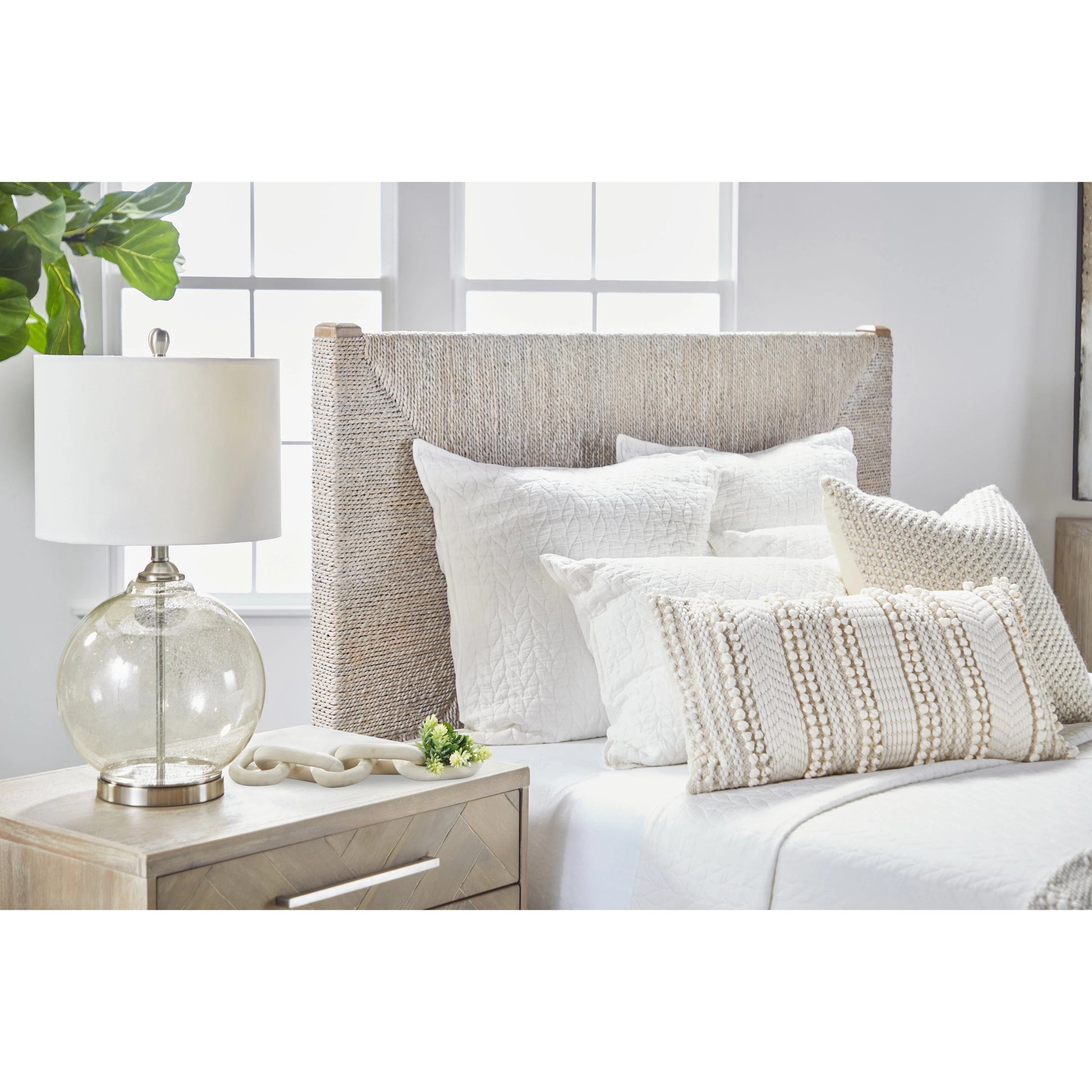 Mosaic Nightstand by Essentials For Living in natural gray, brushed stainless steel. Made from wood in a modern style.