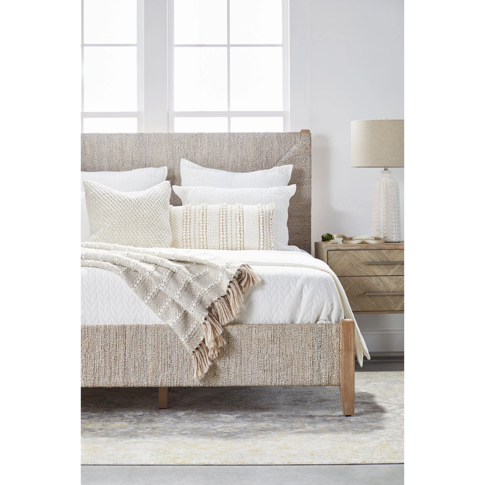 Mosaic Nightstand by Essentials For Living in natural gray, brushed stainless steel. Made from wood in a modern style.