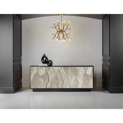 Melange Summit Gorge Entertainment Console by Hooker Furniture in black. Made from oak veneers, resin in a modern style.