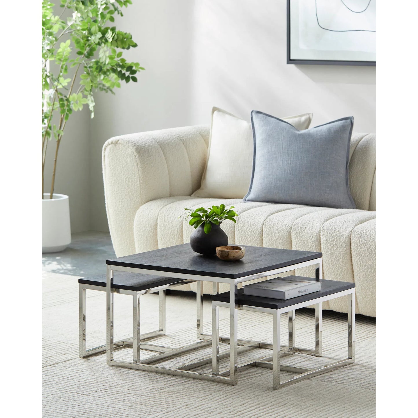 004 SI-1923454 | Lifestyle | Morwell - 32783 (Set of 3) by Surya in black, metallic silver and metallicsandblasted. Made from top: wood, base: stainless steel in a modern style.