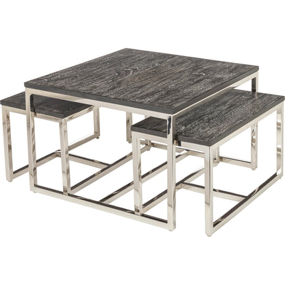 Morwell - 32783 (Set of 3) by Surya in black, metallic silver and metallicsandblasted. Made from top: wood, base: stainless steel in a modern style.