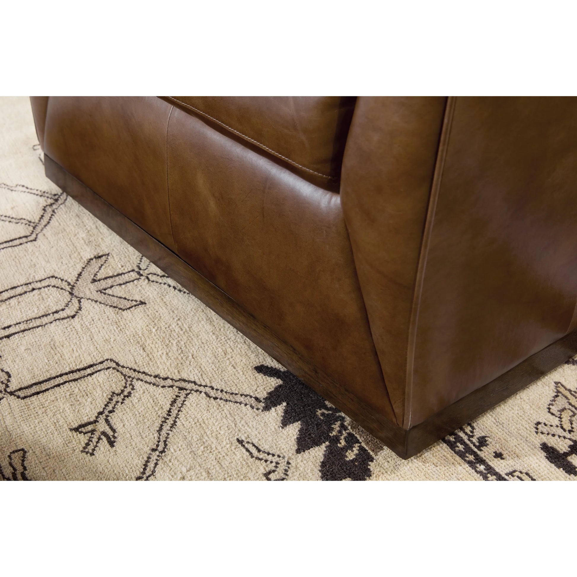 Fairfax Stationary Sofa by Hooker Furniture in dark wood. Made from leather in a traditional style.