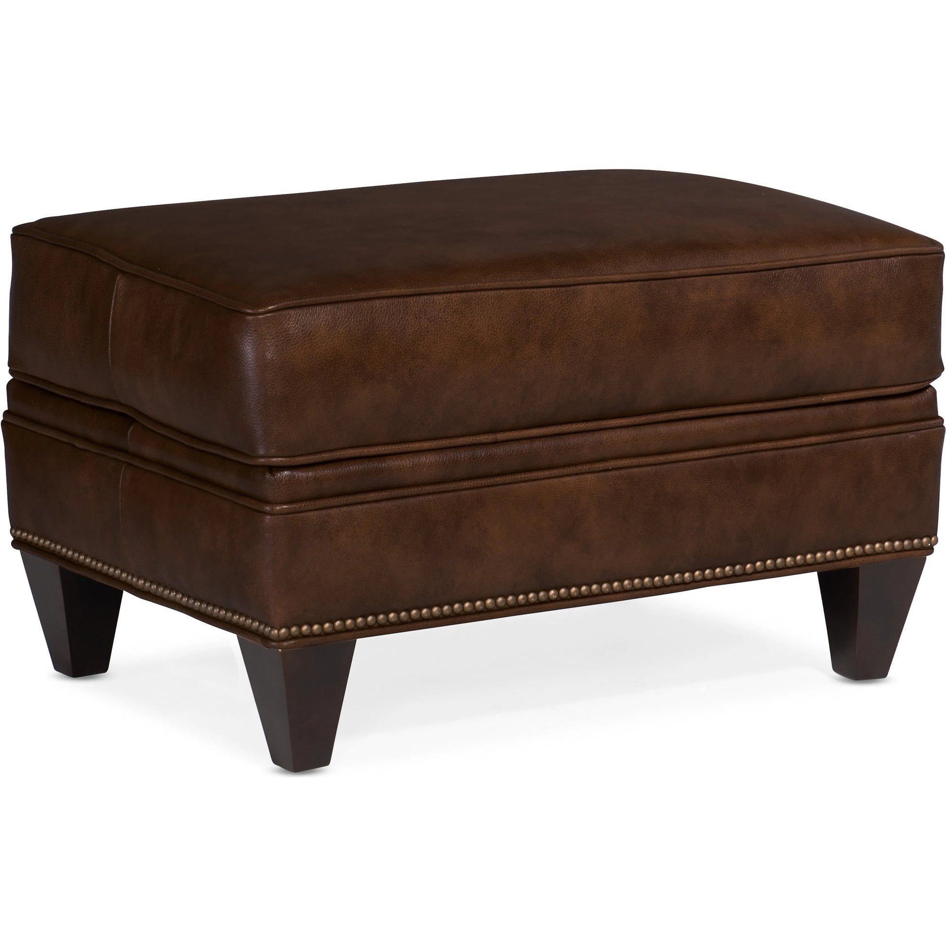 Carrado Ottoman by Bradington-Young by Hooker Furniture in brown and plantation. Made from leather in a unique style.