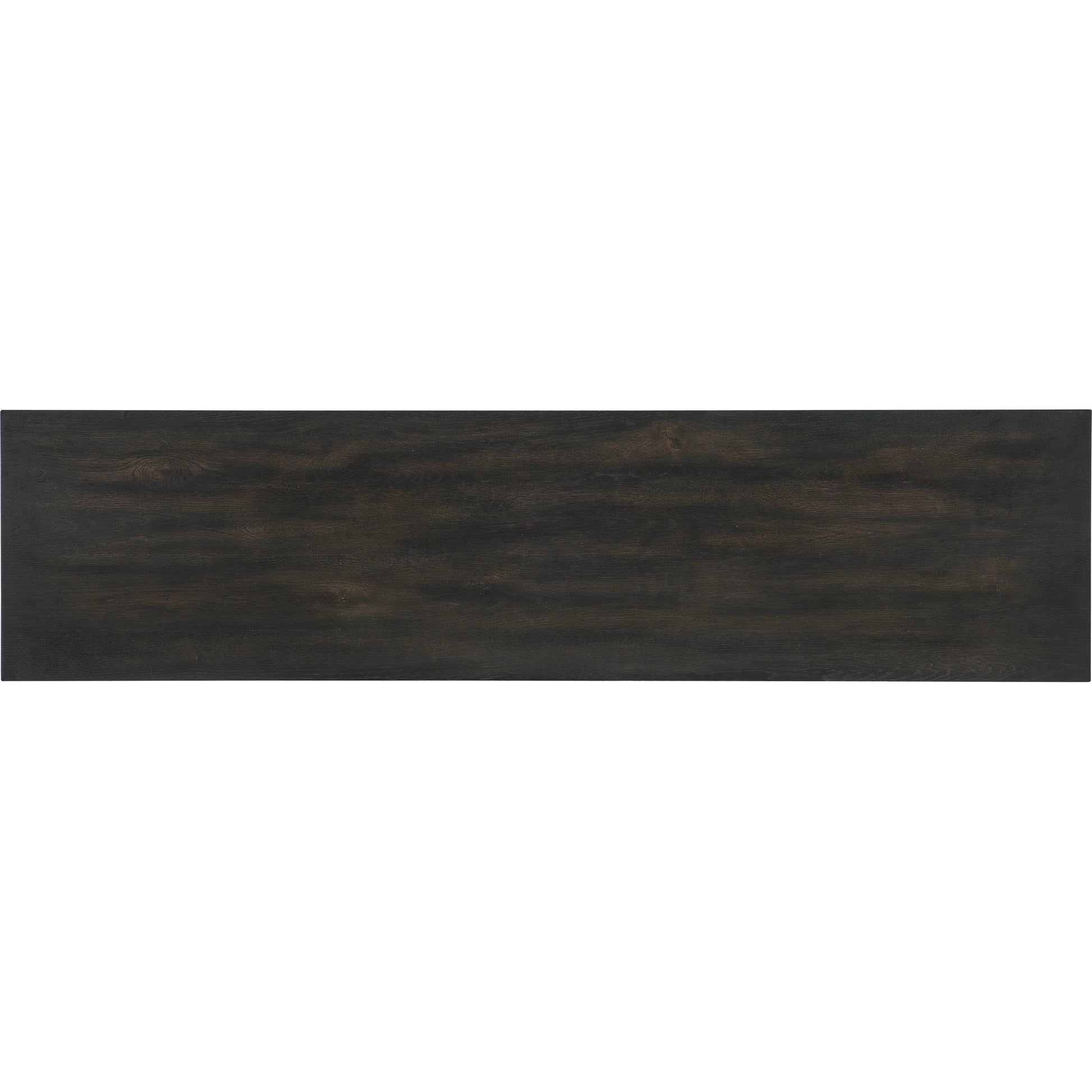 Black Retreat Entertainment Credenza by Hooker Furniture in black sand. Made from oak veneers, resin in a modern style.