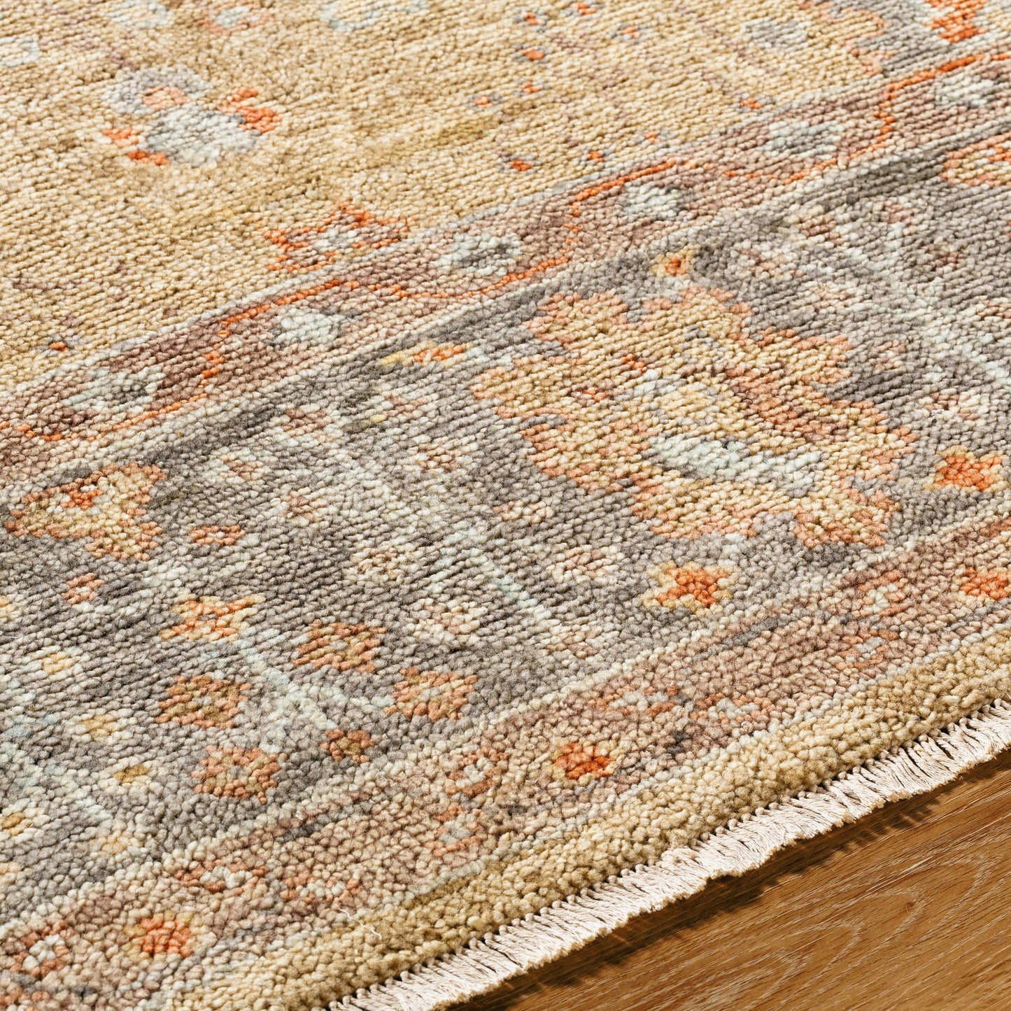 003 SI-2165448,SI-2165449,SI-2165450,SI-2165451 | Closeup | Monterey MOY-2306 Rug by Surya in sage, slate gray, terracotta, sandstone, dusty blue. Made from wool in a unique style.