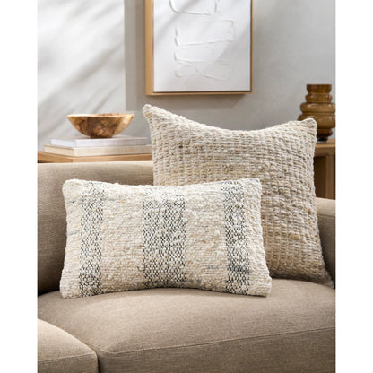 Monospace Accent Pillow - 487410 by Surya in ash, pearl, metallic - silver. Made from wool, cotton in a modern style.