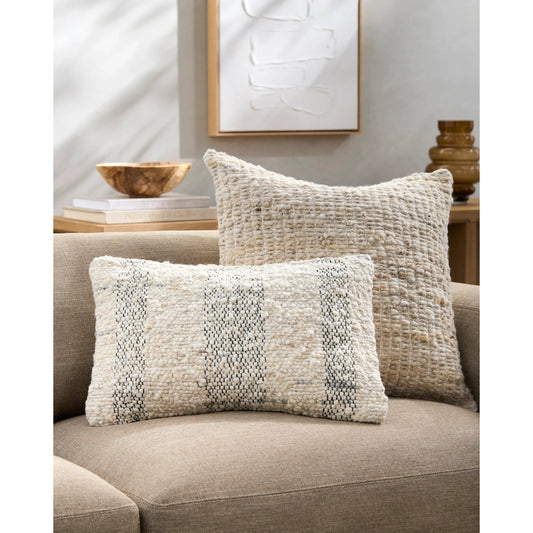 Monospace Accent Pillow - 487410 by Surya in ash, pearl, metallic - silver. Made from wool, cotton in a modern style.