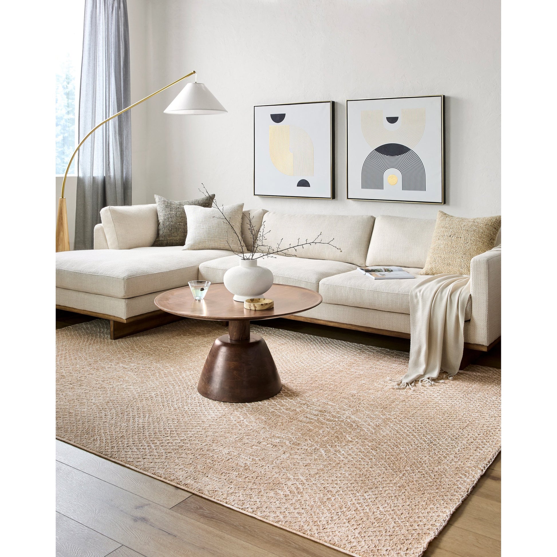 Masterpiece Area Rug by Livabliss in beige, tan, medium brown. Made from main: 100% polyester in a cottage & farmhouse style.