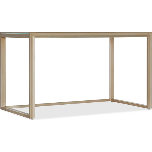 Blossoming Hope Writing Desk by Hooker Furniture in gold. Made from tempered ultra white glass with handpainting and metal in a modern style.