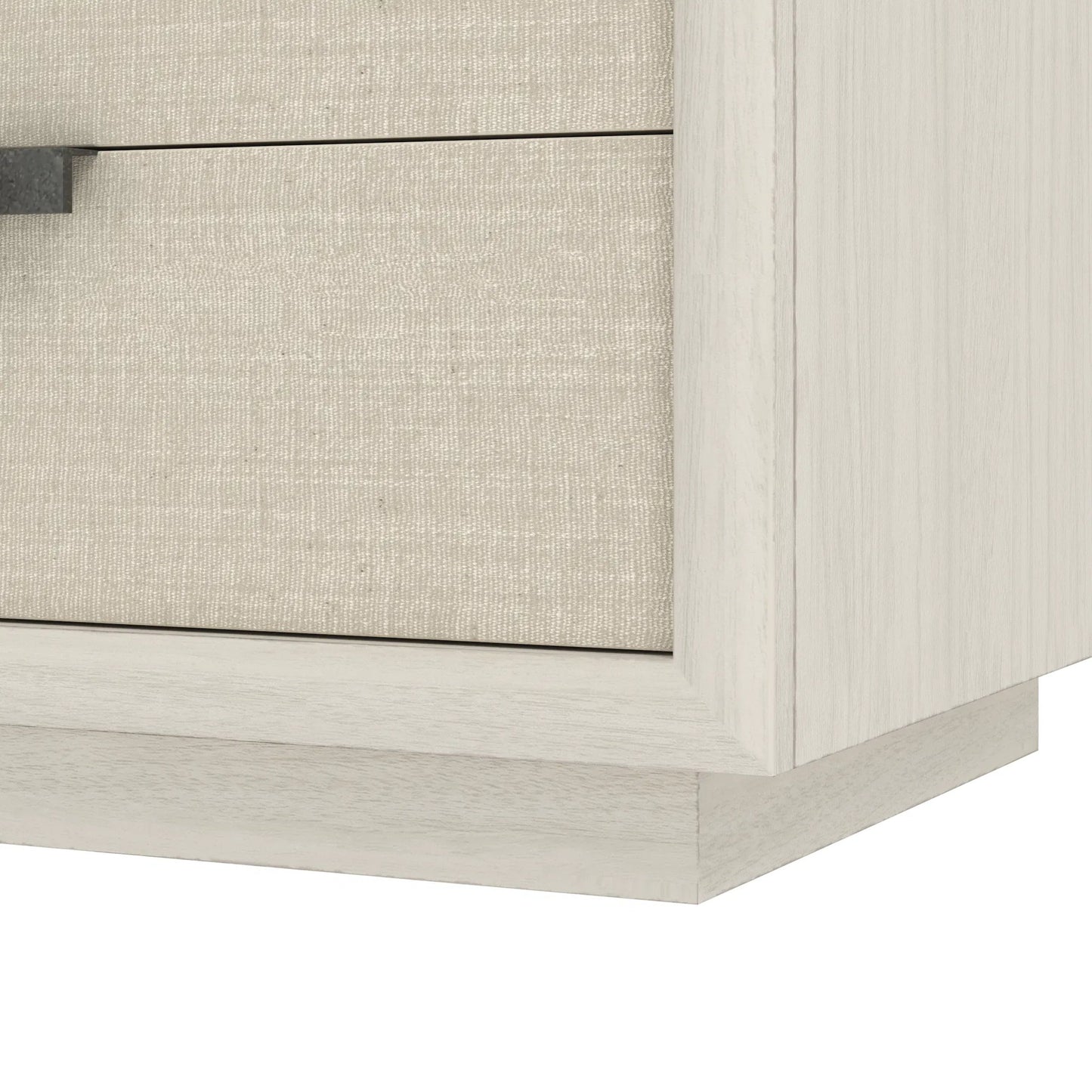 007 SI-2453375 | Closeup | Cotiere Nightstand in Linen by A.R.T. Furniture in linen. Made from parawood solids, mixed split cathedral, quarter white oak veneers, fabric in a transitional style.