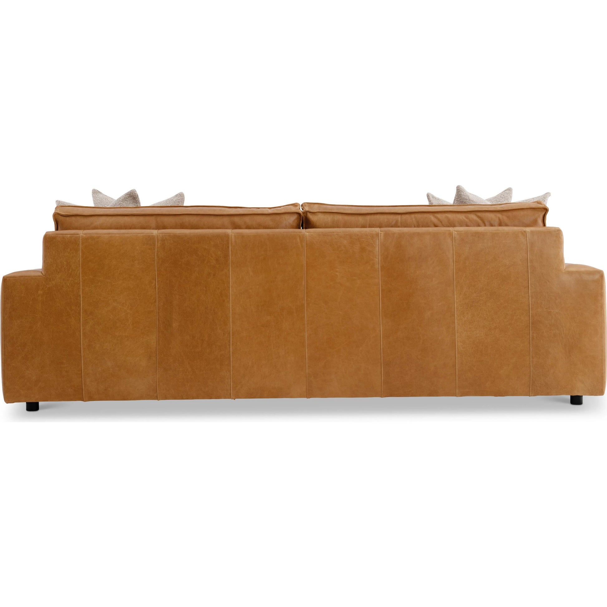 Nest Leather Sofa by Bernhardt in tan. Made from leather, polyfoam core, polyester fibers, waterfowl feathers, waterfowl down in a traditional style.