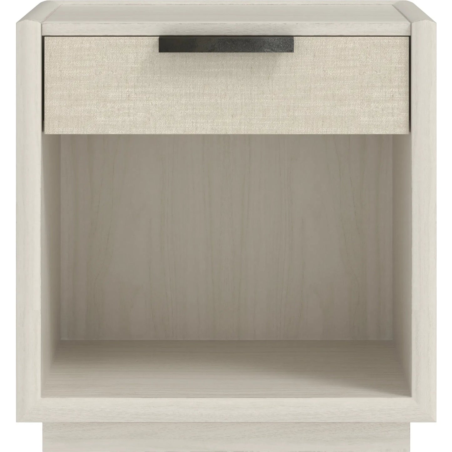 002 SI-2453376 | Additional Silo | Cotiere Open Nightstand by A.R.T. Furniture in linen. Made from parawood solids, mixed split cathedral, quarter white oak veneers, fabric in a transitional style.
