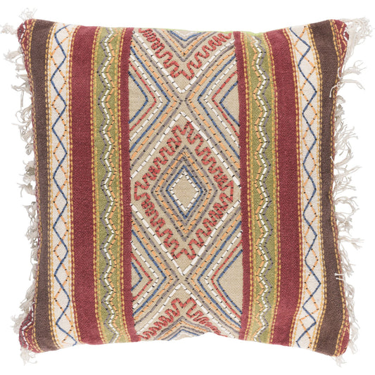 Marrakech Pillow - 19118 by Surya in peach, olive, gold, chocolate, burgundy. Made from 100% cotton in a rustic style.
