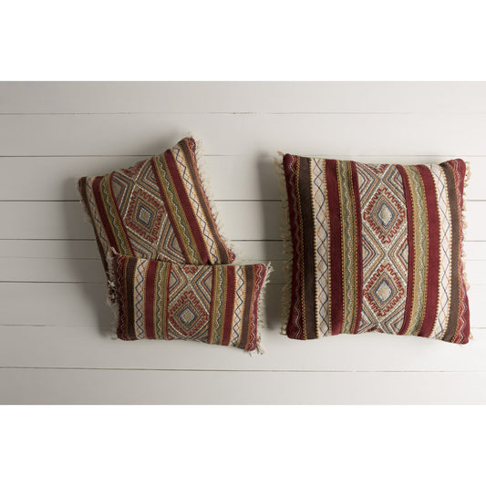 Marrakech Pillow - 19118 by Surya in peach, olive, gold, chocolate, burgundy. Made from 100% cotton in a rustic style.