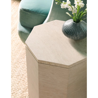 Commerce and Market Haven Spot Table by Hooker Furniture in whites, creams, beiges. Made from marble in a transitional style.
