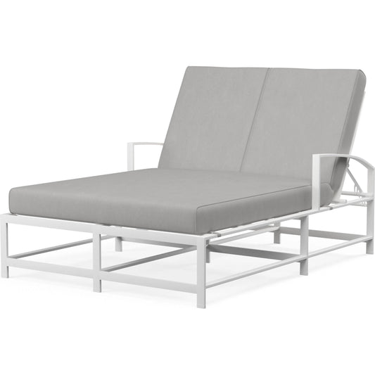 Bristol Outdoor Double Chaise in Canvas Flax w/ Self Welt by Sunset West. Made from aluminum in a modern style.