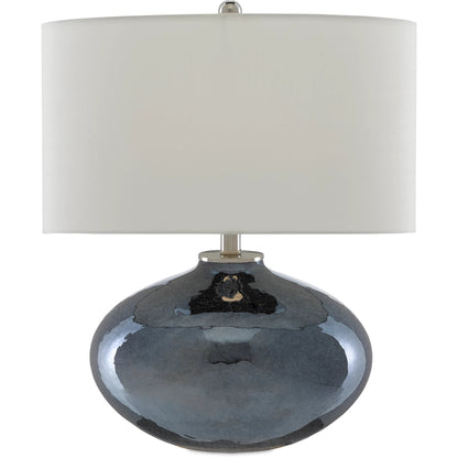 Lucent Table Lamp by Currey and Company in blue plated, polished nickel. Made from glass in a modern style.