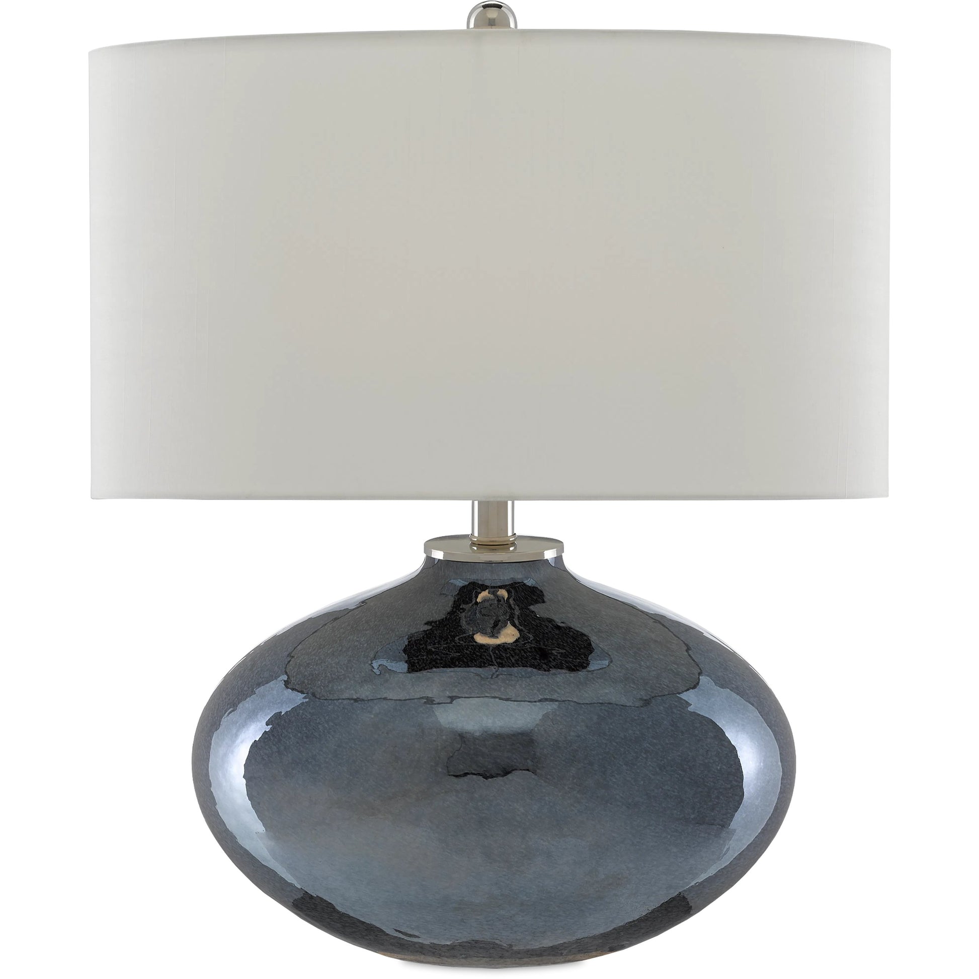 Lucent Table Lamp by Currey and Company in blue plated, polished nickel. Made from glass in a modern style.