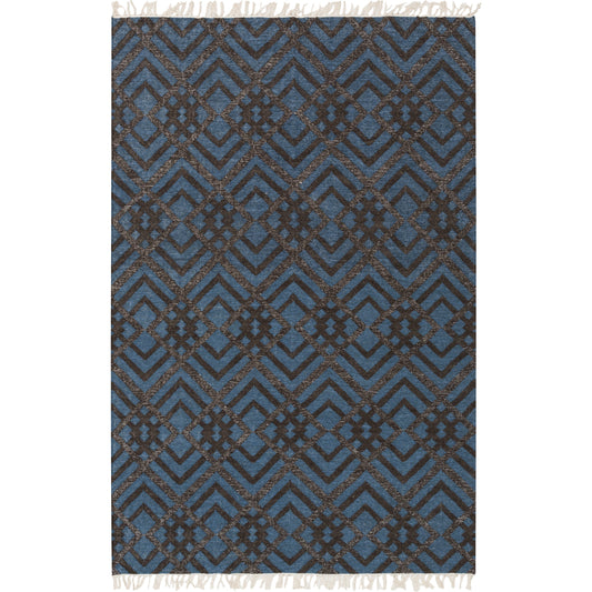 Marinda Rug - 12876 by Surya in dark blue, dark brown, ivory, metallic silver. Made from 90% wool, 10% metallic in a unique style.
