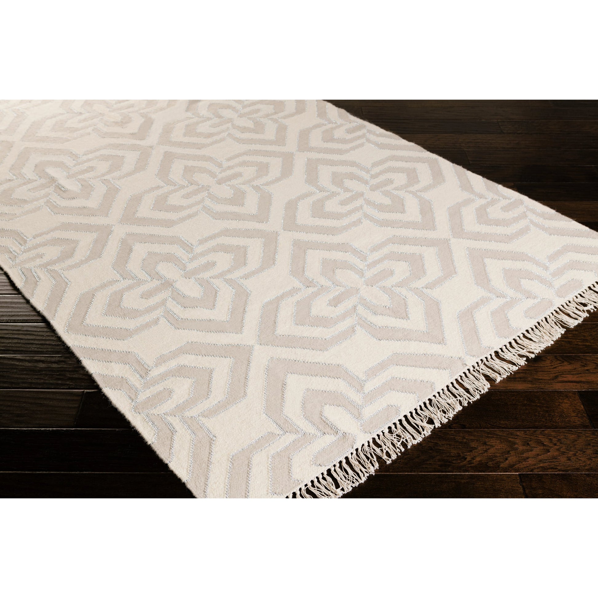 Marinda MRI-8001 Rug by Surya in ivory, light brown, metallic silver. Made from 90% wool, 10% metallic in a unique style.