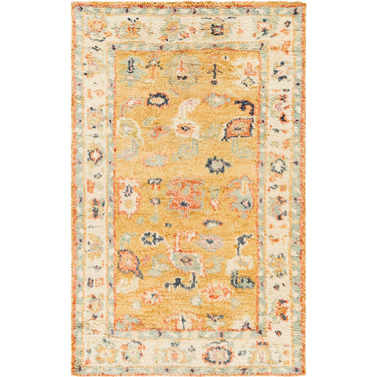 Marrakech Rug - 29600 by Surya in mustard, tan, dark blue, lilac, pale blue, dusty coral. Made from 100% wool in a unique style.