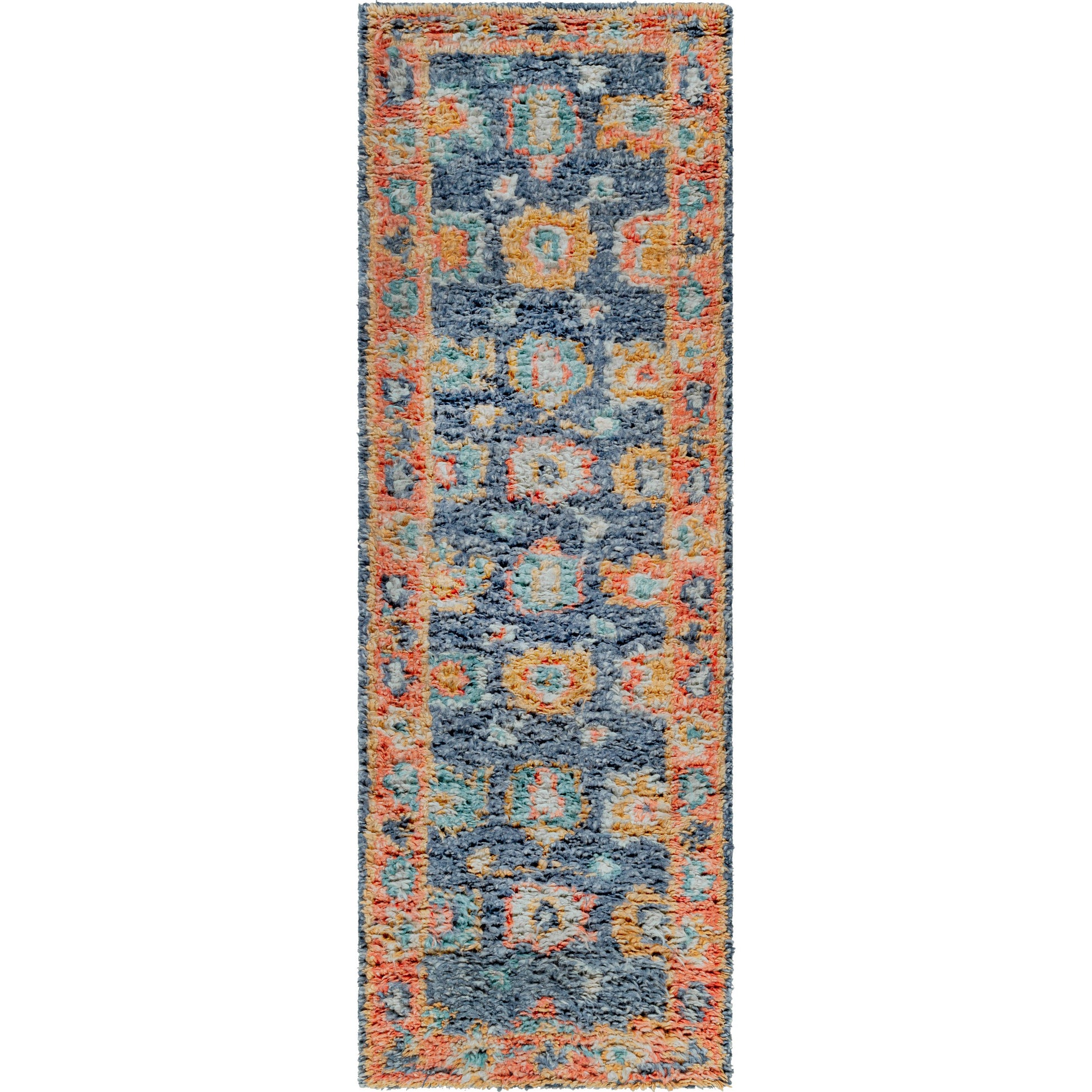 Marrakech MRK-2303 Rug by Surya in burnt orange, dusty coral, rust, dark blue, mustard, denim. Made from 100% wool in a unique style.