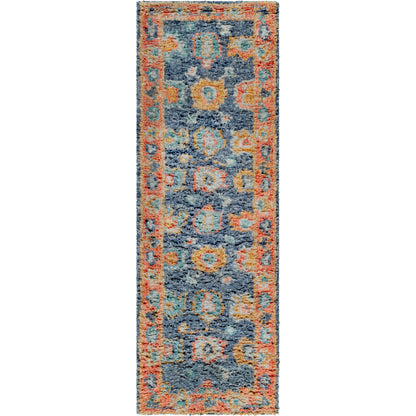 Marrakech MRK-2303 Rug by Surya in burnt orange, dusty coral, rust, dark blue, mustard, denim. Made from 100% wool in a unique style.