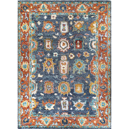 Marrakech Rug - 29601 by Surya in burnt orange, dusty coral, rust, dark blue, mustard, denim. Made from 100% wool in a unique style.