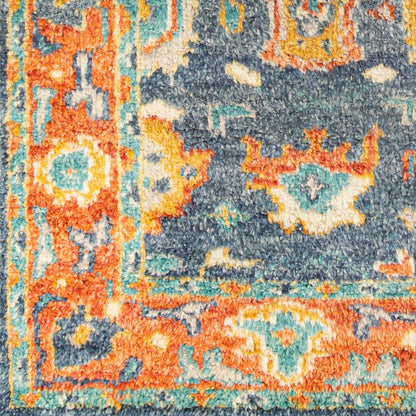 Marrakech MRK-2303 Rug by Surya in burnt orange, dusty coral, rust, dark blue, mustard, denim. Made from 100% wool in a unique style.