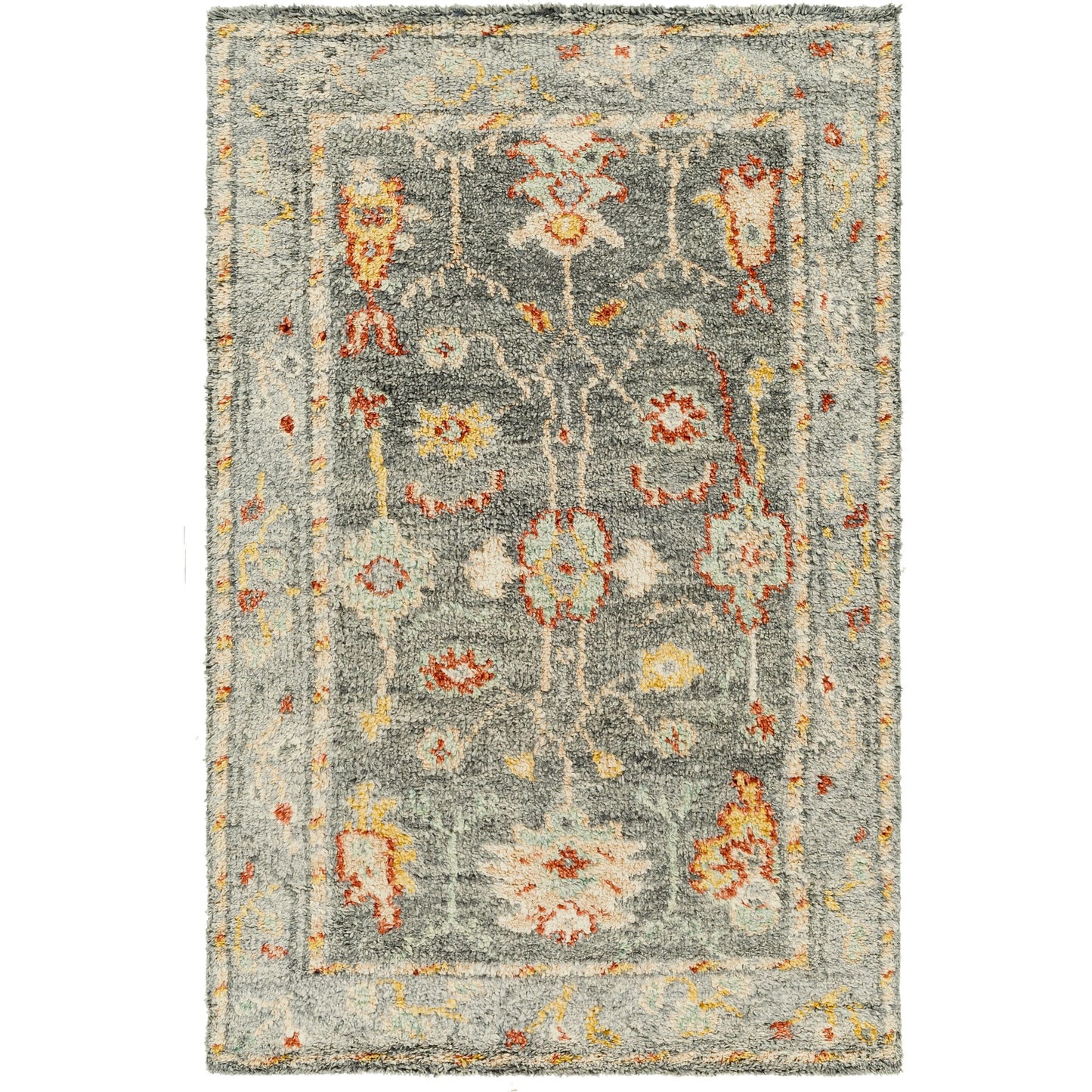 002 SI-1826725,SI-1826727 | Primary Silo | Marrakech Rug - 29603 by Surya in charcoal, mustard, rust, pale blue, light gray, light beige. Made from 100% wool in a unique style.
