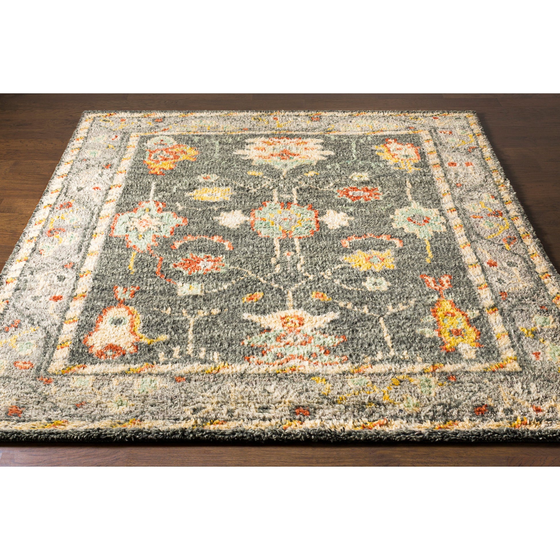 Marrakech Rug - 29603 by Surya in charcoal, mustard, rust, pale blue, light gray, light beige. Made from 100% wool in a unique style.