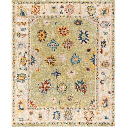 Marrakech Rug - 29604 by Surya in light sage, dark blue, pale blue, light pink, dark brown, rust. Made from 100% wool in a unique style.