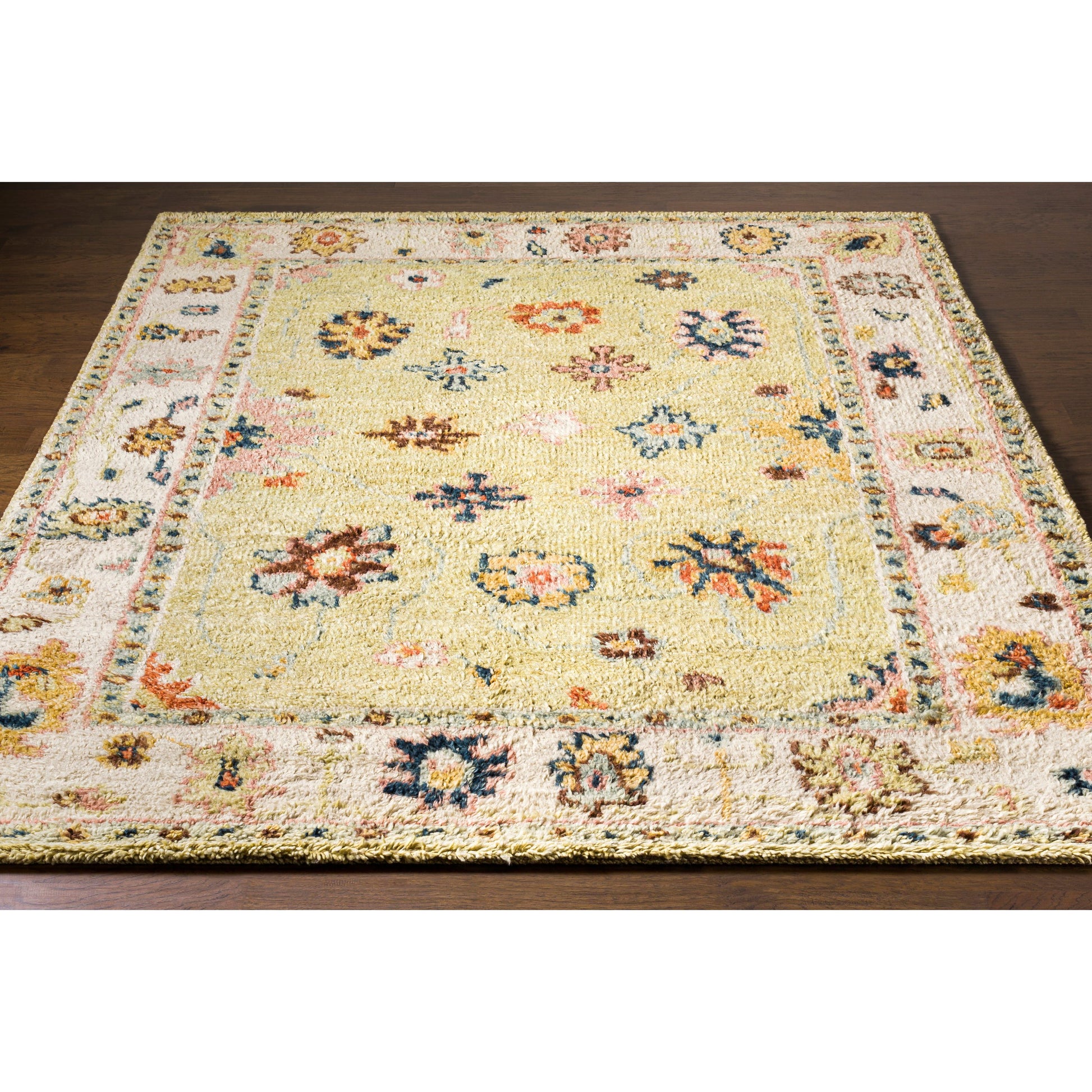 Marrakech Rug - 29604 by Surya in light sage, dark blue, pale blue, light pink, dark brown, rust. Made from 100% wool in a unique style.