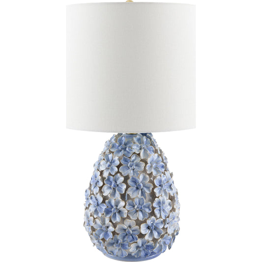 Marradi Accent Table Lamp by Surya in blue. Made from ceramic, linen, polyester, iron in a eclectic & global style.