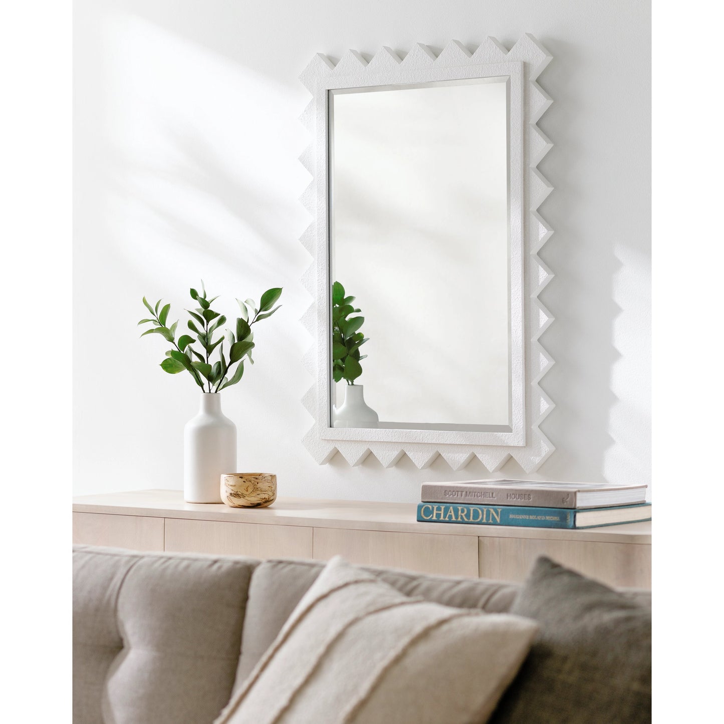 004 SI-2163019,SI-2163020 | Lifestyle | Harrison Accent Mirror - 14841 by Surya in white and painted. Made from manufactured wood in a modern style.
