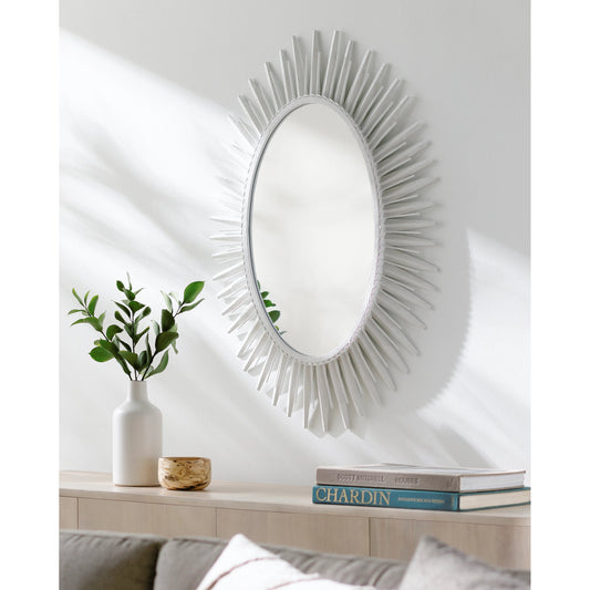 Nihal Accent Mirror - 22616 by Surya in frame: white and textured. Made from iron in a modern style.