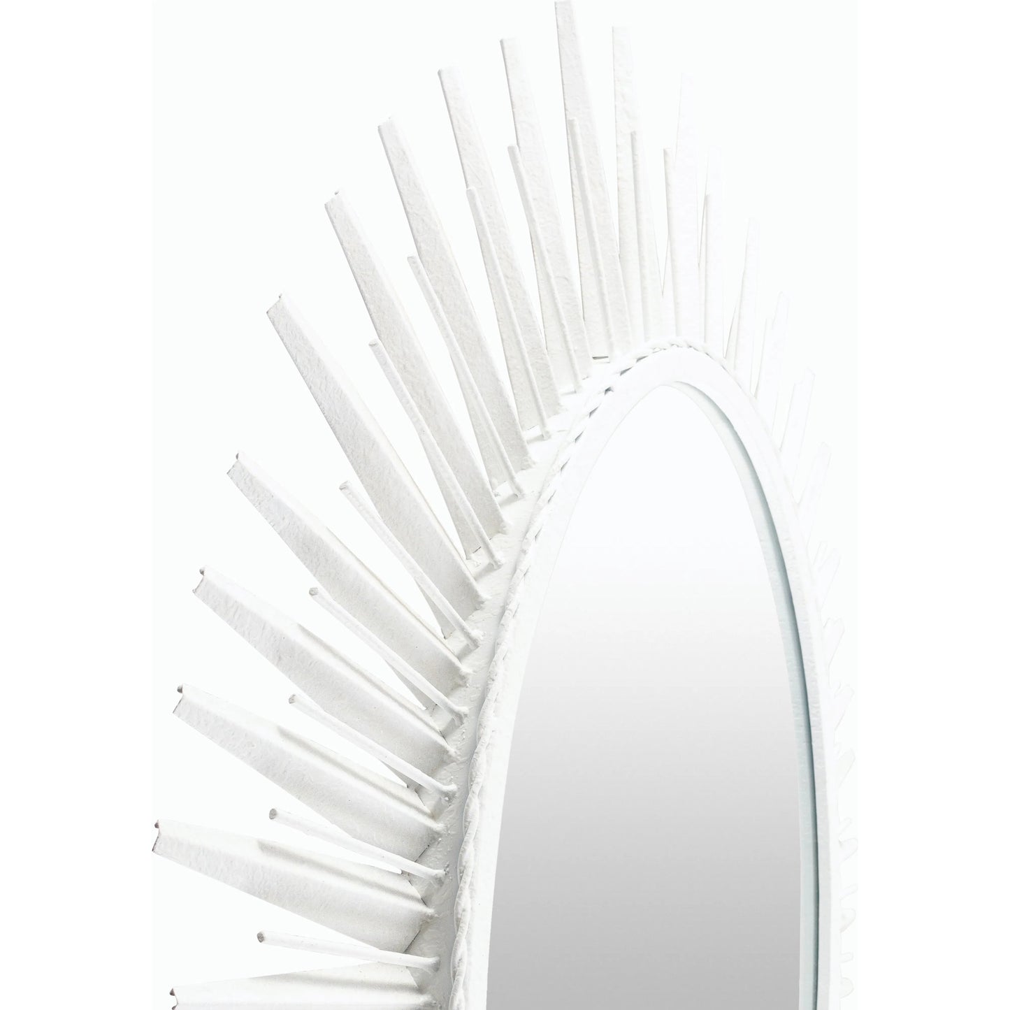 002 SI-2163080 | Closeup | Nihal Accent Mirror - 22616 by Surya in frame: white and textured. Made from iron in a modern style.