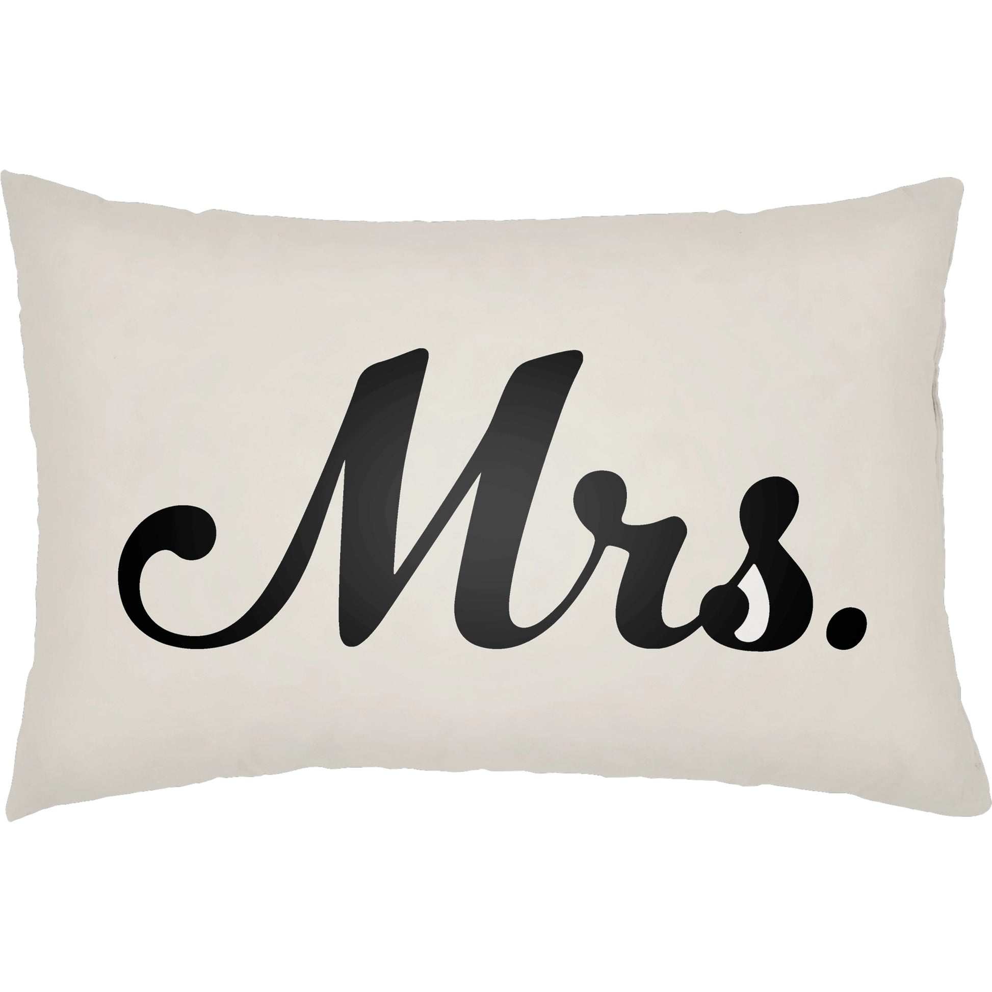 Mr & Mrs Indoor/Outdoor Pillow by Livabliss in ivory, black. Made from front: 100% polyester, back: 100% polyester, fill: polyester, polyfill in a modern style.