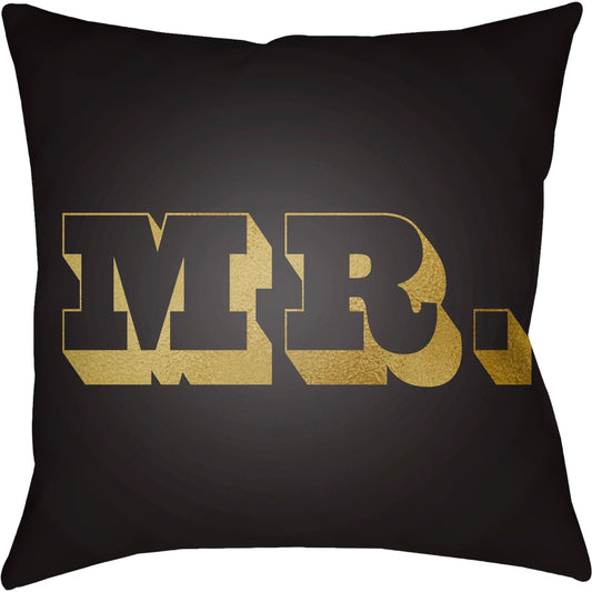Mr & Mrs Pillow - 24624 by Livabliss in black, metallic gold. Made from front: 100% polyester, back: 100% polyester, fill: polyester, polyfill in a modern style.