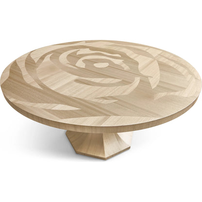 Tidepool Round Dining Table by Jonathan Charles in beige and natural dyed koto. Made from koto veneer in a modern style.
