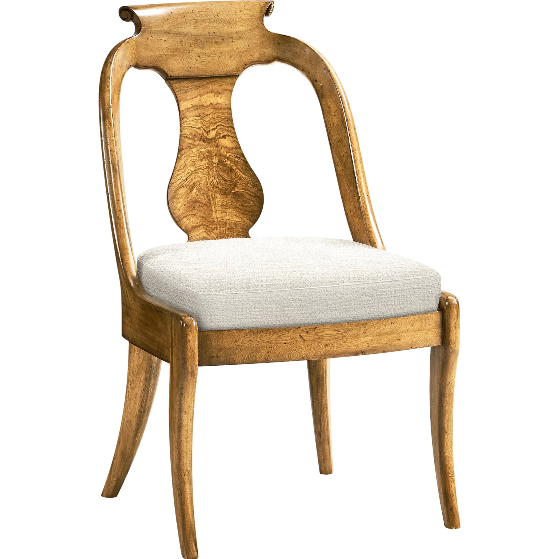 Vermeer Dining Chair by Jonathan Charles in brown and natural cerejeira. Made from alder solids, crotch cerejeira veneers, foam, fabric in a traditional style.
