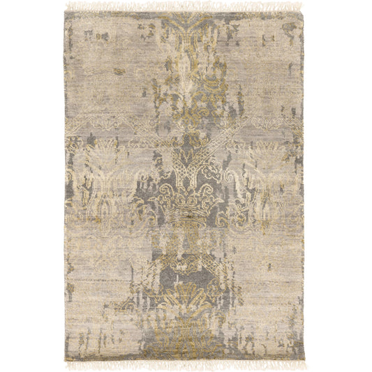 MSH-4001 Rug by Surya in gray, dusty sage, medium gray, charcoal. Made from 70% wool, 30% silk in a unique style.