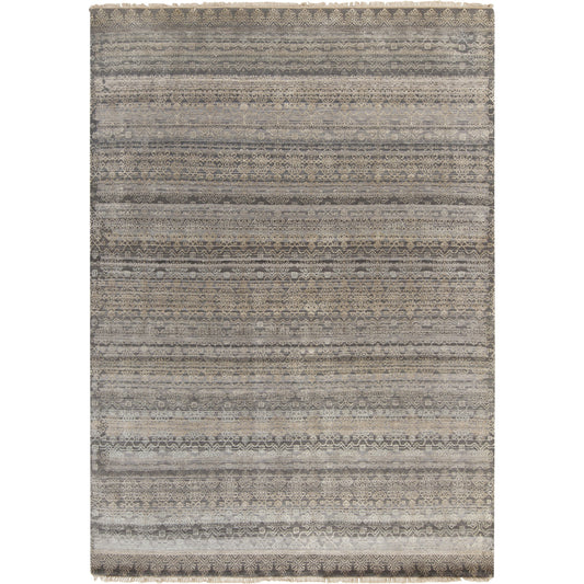 MSH-4002 Rug by Surya in gray, dusty sage, medium gray, charcoal. Made from 70% wool, 30% silk in a unique style.