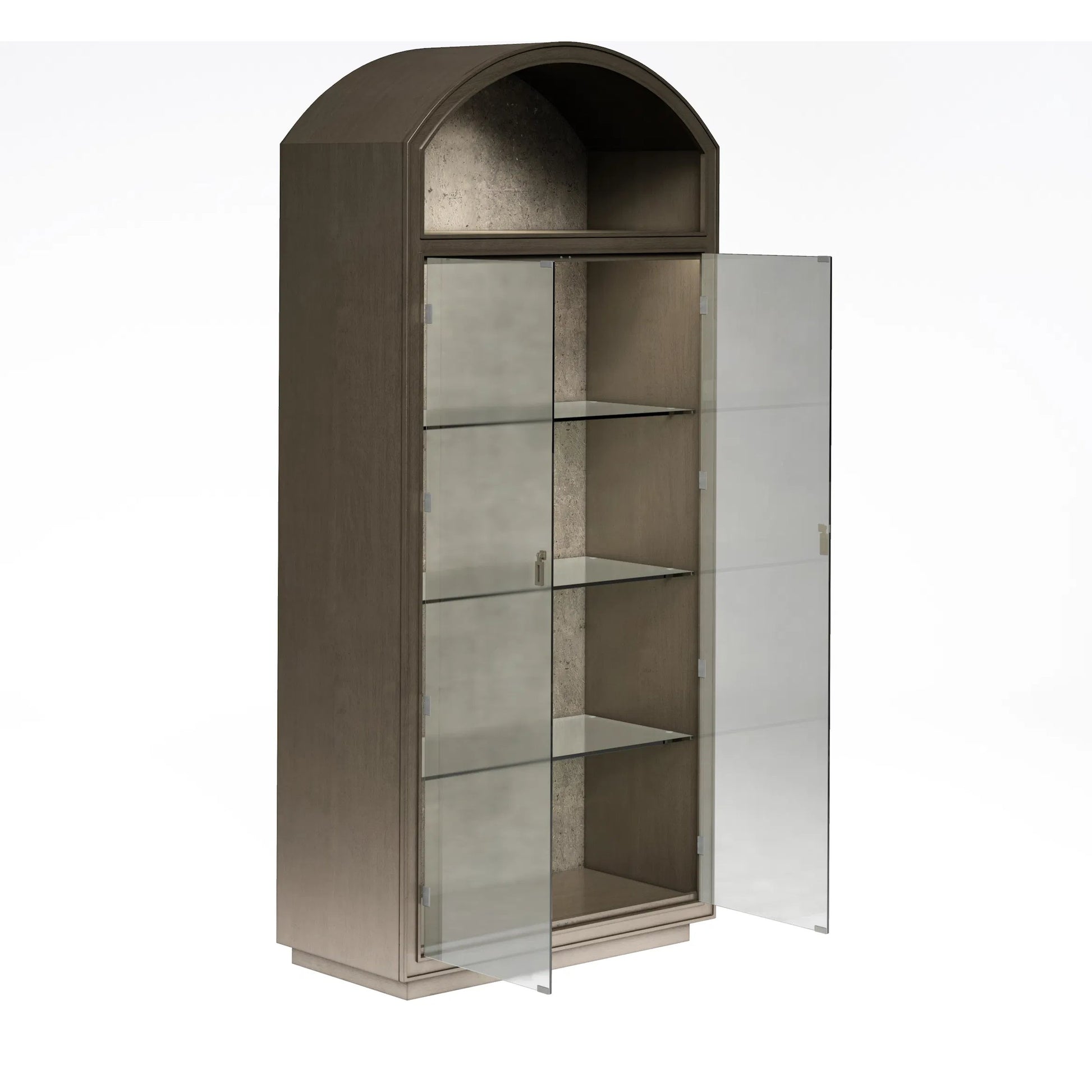 Cove Display Cabinet by A.R.T. Furniture in grey and mica. Made from rubberwood solids, primavera veneer, glass, cork in a transitional style.
