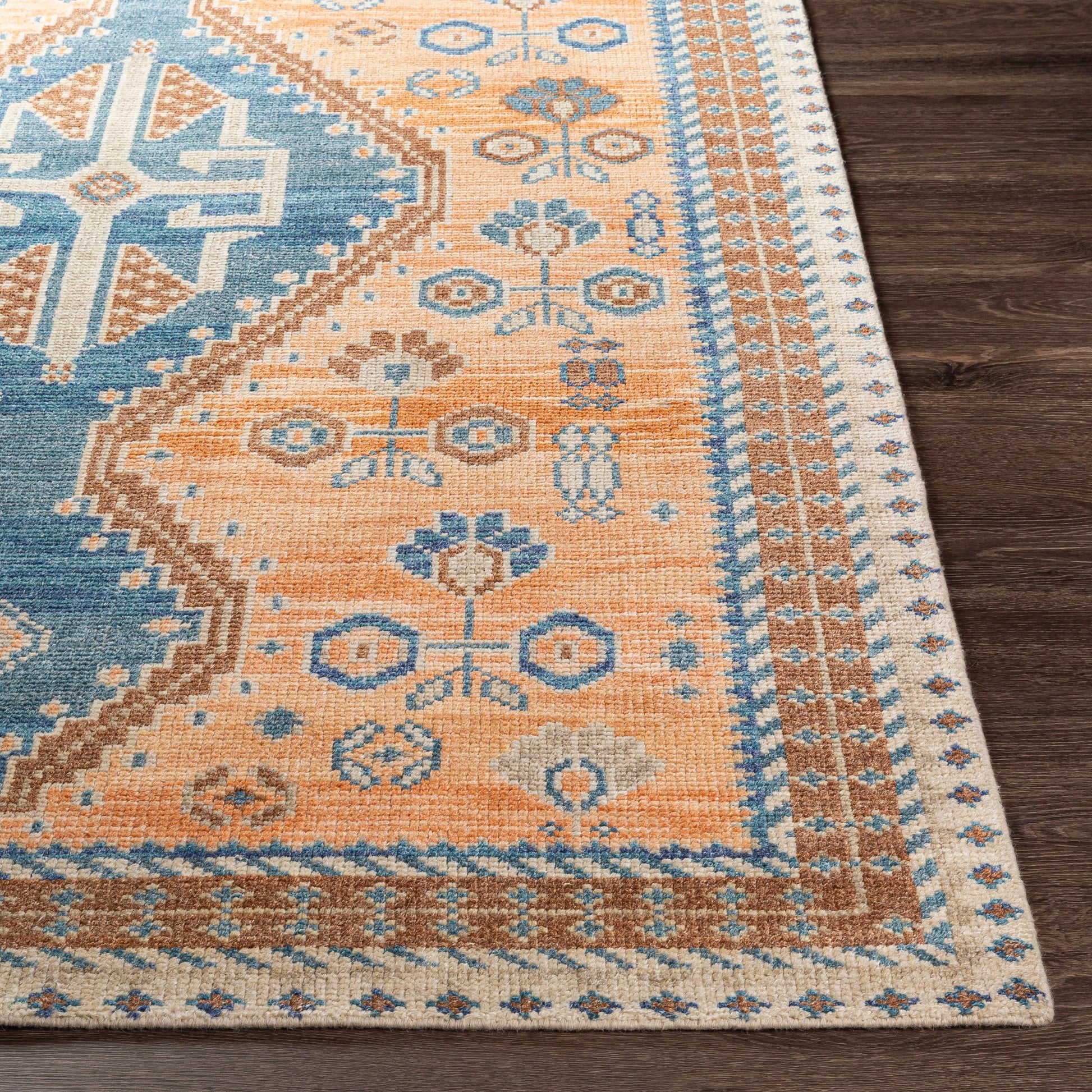 Milas MSL-2302 Rug by Surya in rust, cream, tan, dark brown, dusty pink, dark blue. Made from 70% wool, 30% viscose in a unique style.